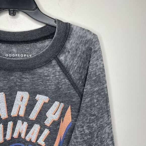 ODD PEOPLE Sweatshirt Womens Small Party Animal Graphic Pullover Oversized Gray - Picture 3 of 8